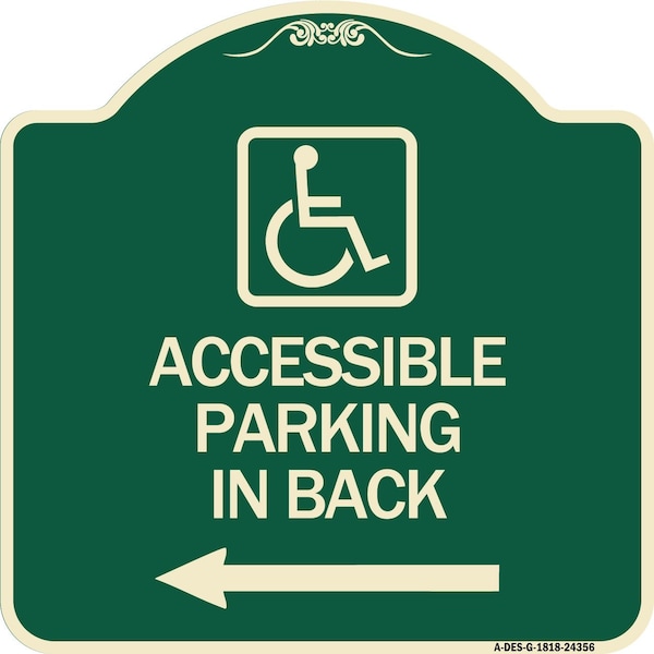 Accessible Parking on Left Arrow W/ Graphic Heavy-Gauge Aluminum Sign, 18" x 18", G-1818-24356